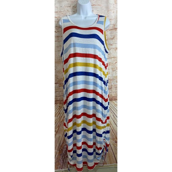 Lane Bryant Multicolor Striped Maxi Dress Sz 14/16 Long Sleeveless Beach Casual - Picture 8 of 8